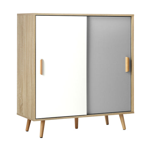 Efficient Shoe Storage Solution: White and Wood Shoe Rack Sideboard with Sliding Doors