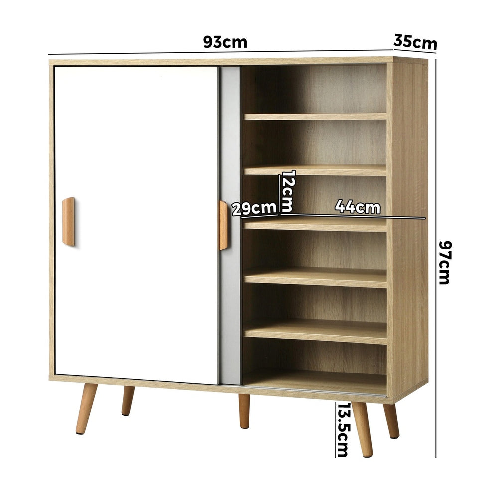 Efficient Shoe Storage Solution: White and Wood Shoe Rack Sideboard with Sliding Doors