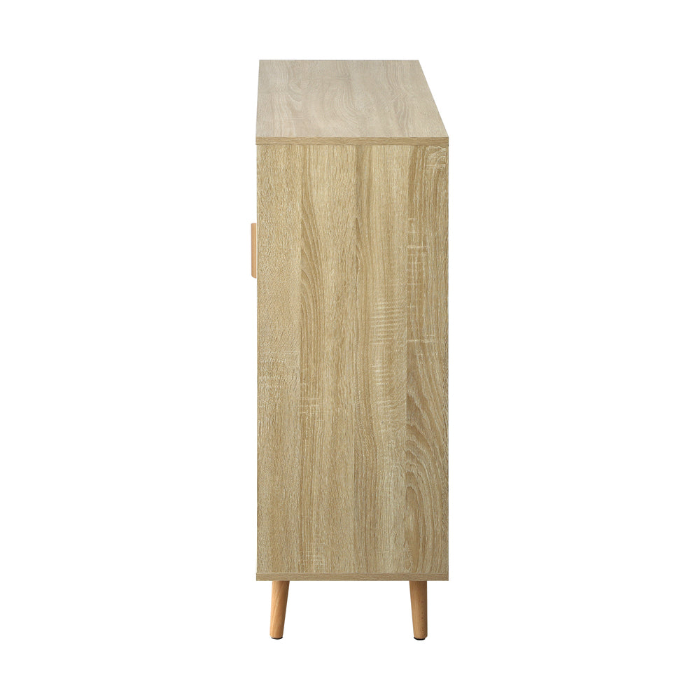 Efficient Shoe Storage Solution: White and Wood Shoe Rack Sideboard with Sliding Doors