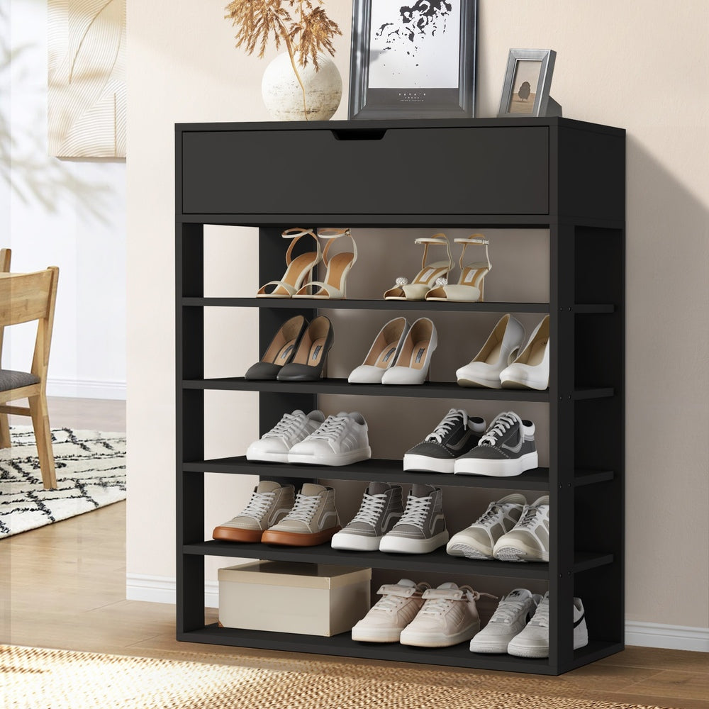 Shoes Storage Rack 5-tier Shelves with Drawer Black/Natural/White