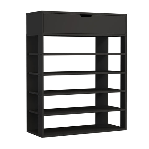 Shoes Storage Rack 5-tier Shelves with Drawer Black/Natural/White