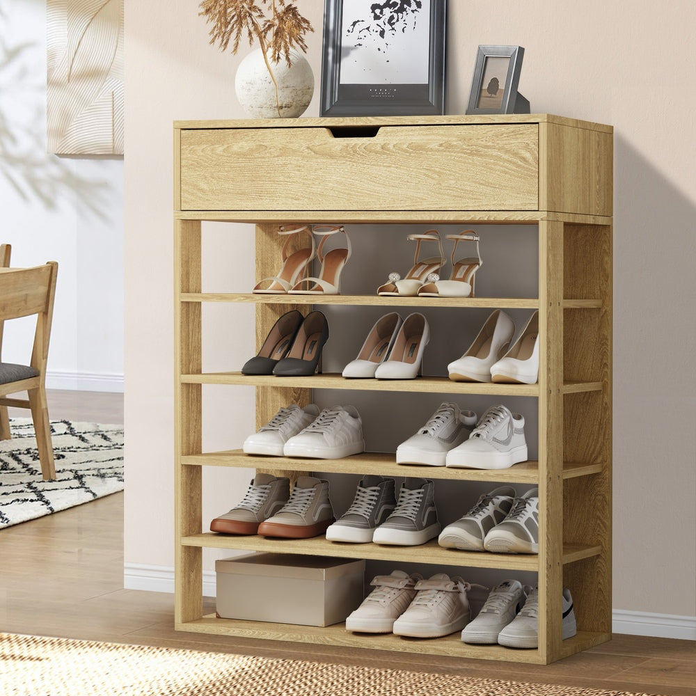 Shoes Storage Rack 5-tier Shelves with Drawer Black/Natural/White