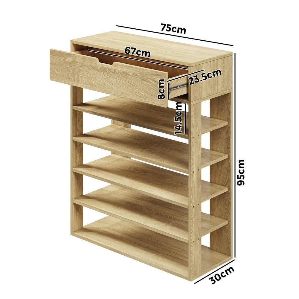 Shoes Storage Rack 5-tier Shelves with Drawer Black/Natural/White