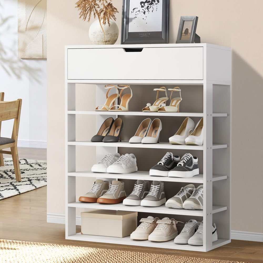 Shoes Storage Rack 5-tier Shelves with Drawer Black/Natural/White