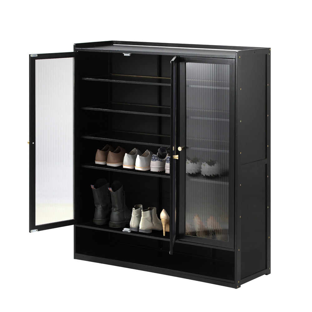 Shoe Cabinet 3 Doors Shelf Black