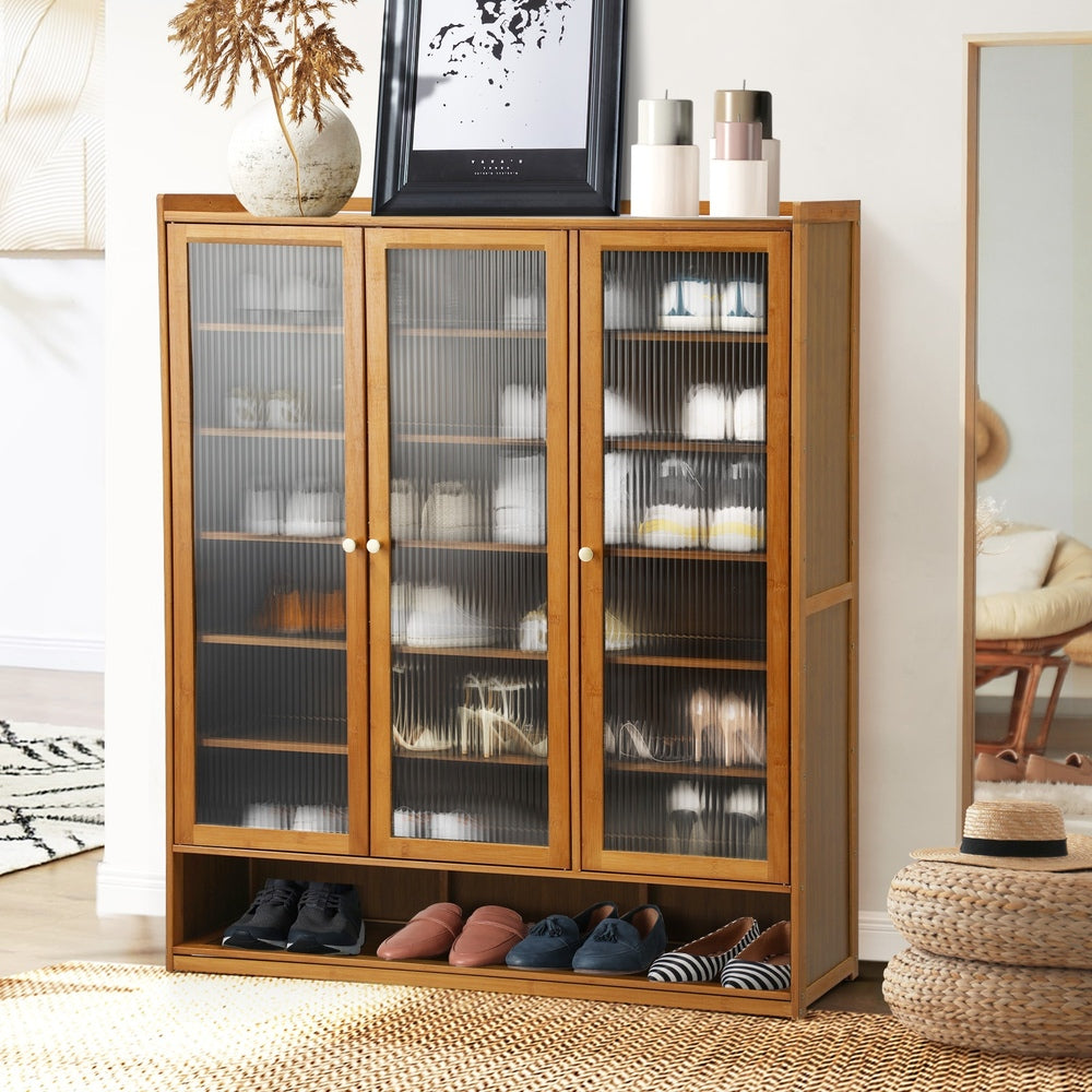 Shoe Storage Cabinet 3/4 Doors 7 Shelves Brown