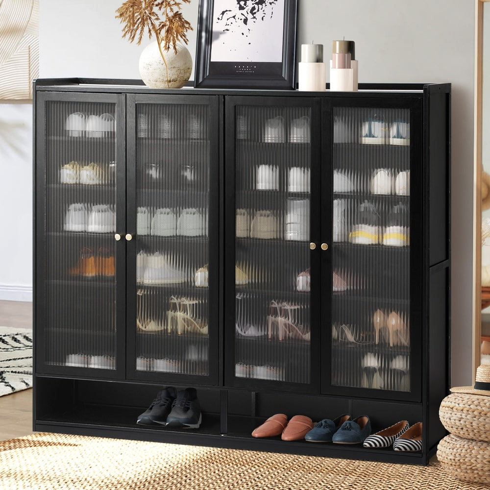 Shoe Storage Cabinet 4 Doors Shelf Black