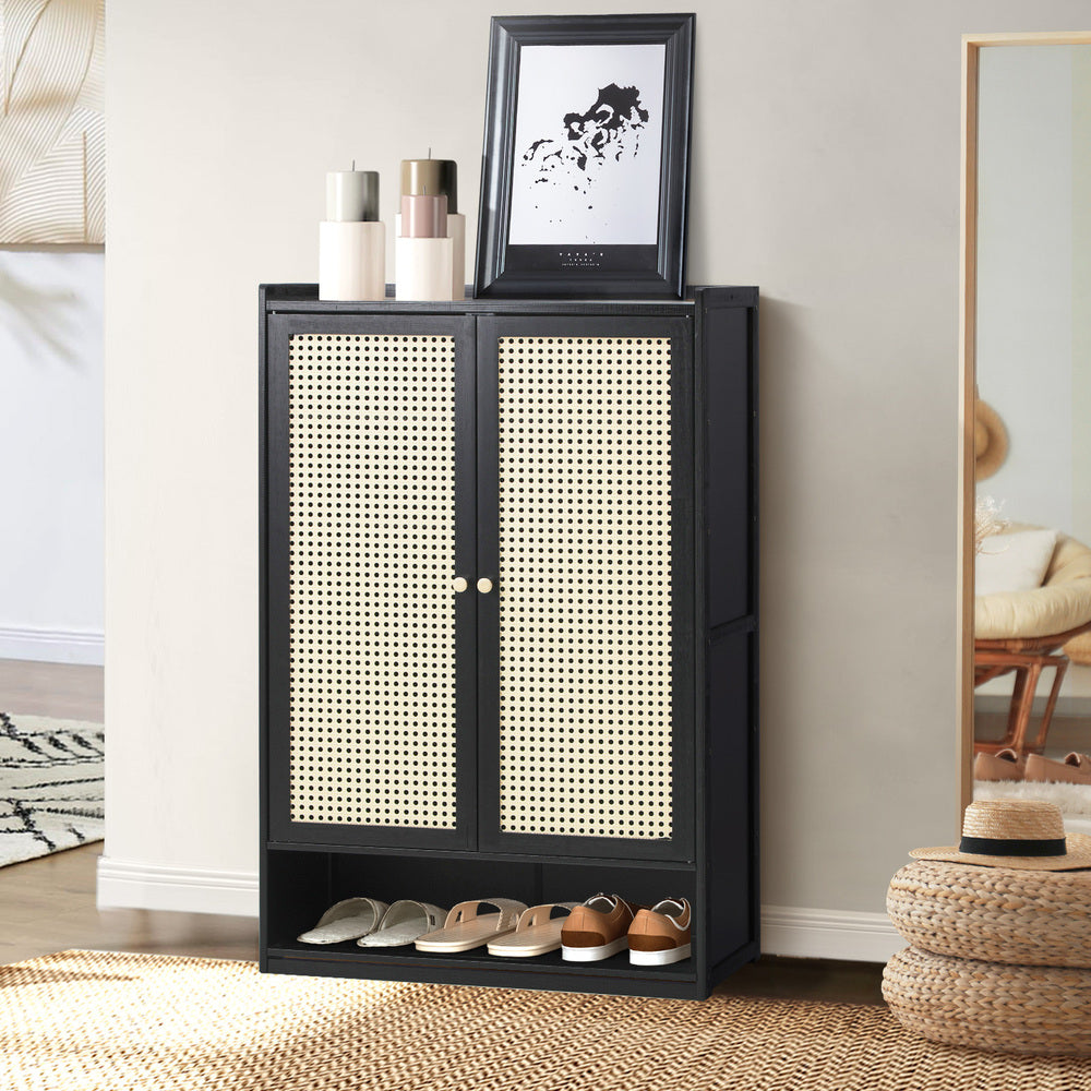 shoe-storage-cabinet-2-doors-rattan-black