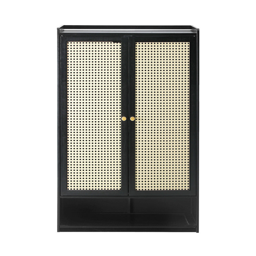 shoe-storage-cabinet-2-doors-rattan-black