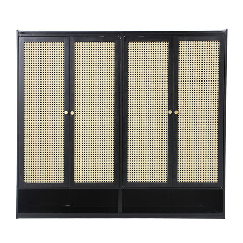 Shoe Storage Cabinet 4 Doors Rattan Black