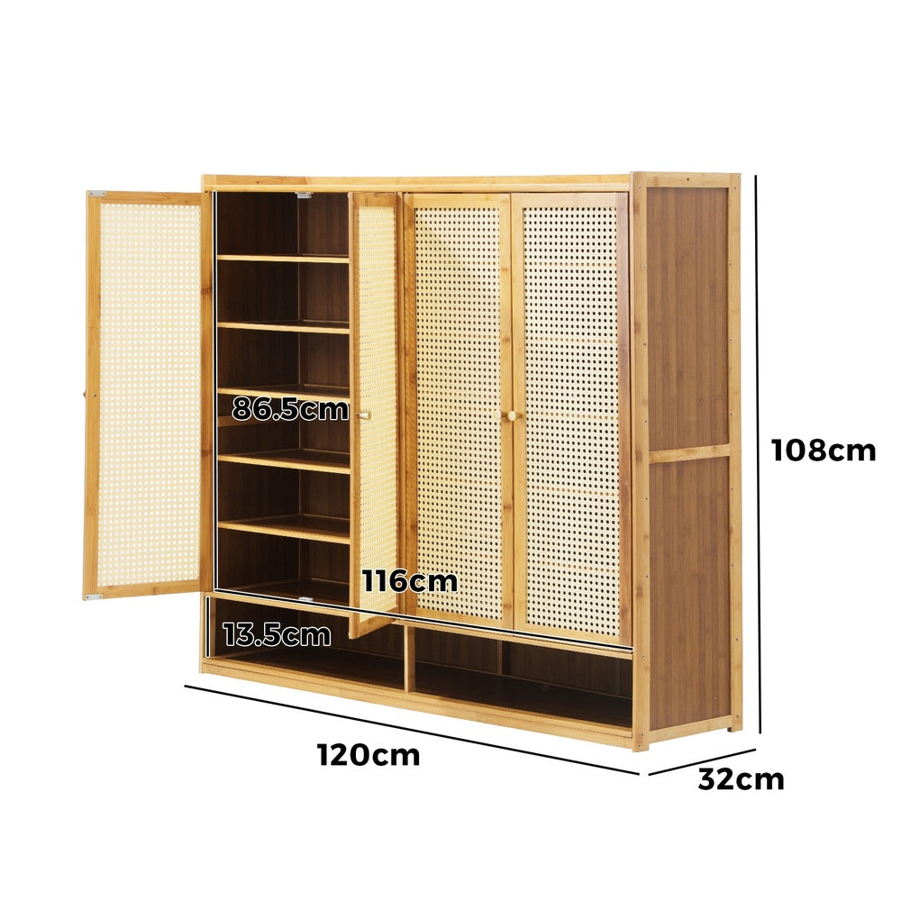 Shoe Storage Cabinet 4 Doors Rattan Black