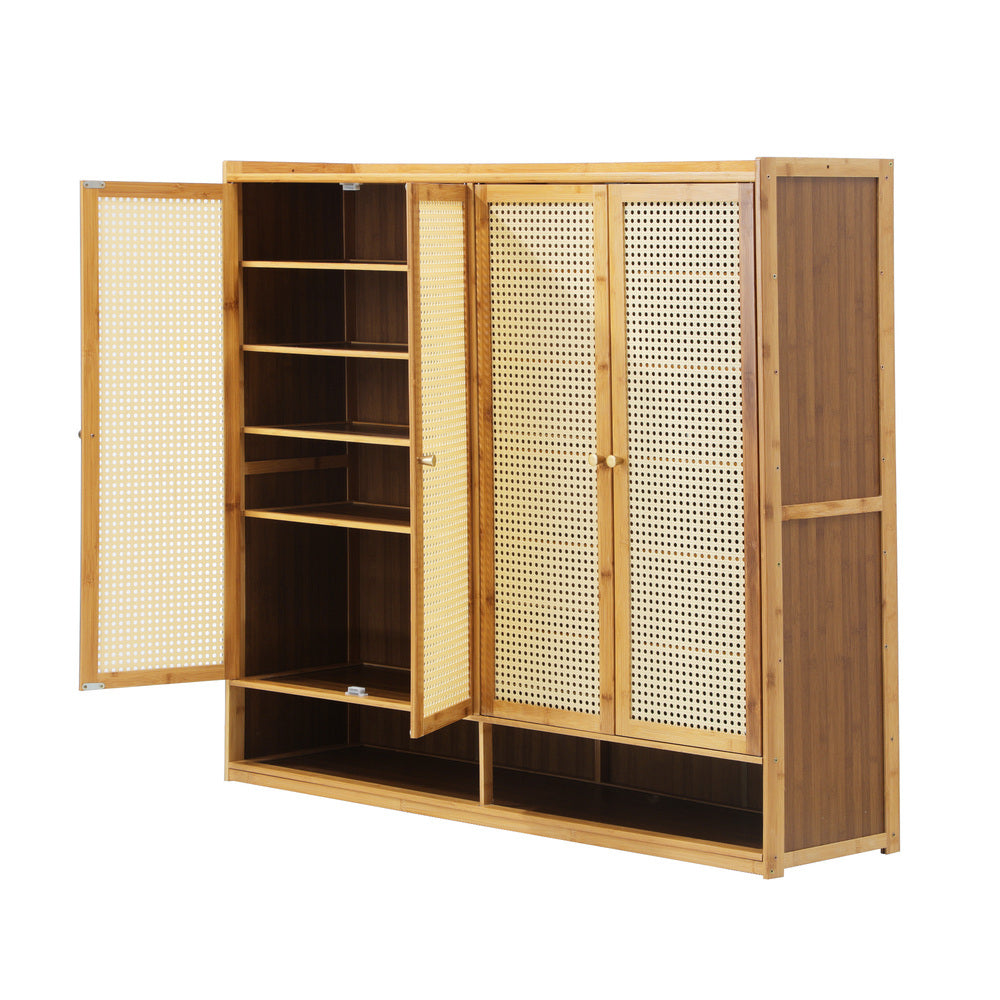 Shoe Storage Cabinet 4 Doors Rattan Black