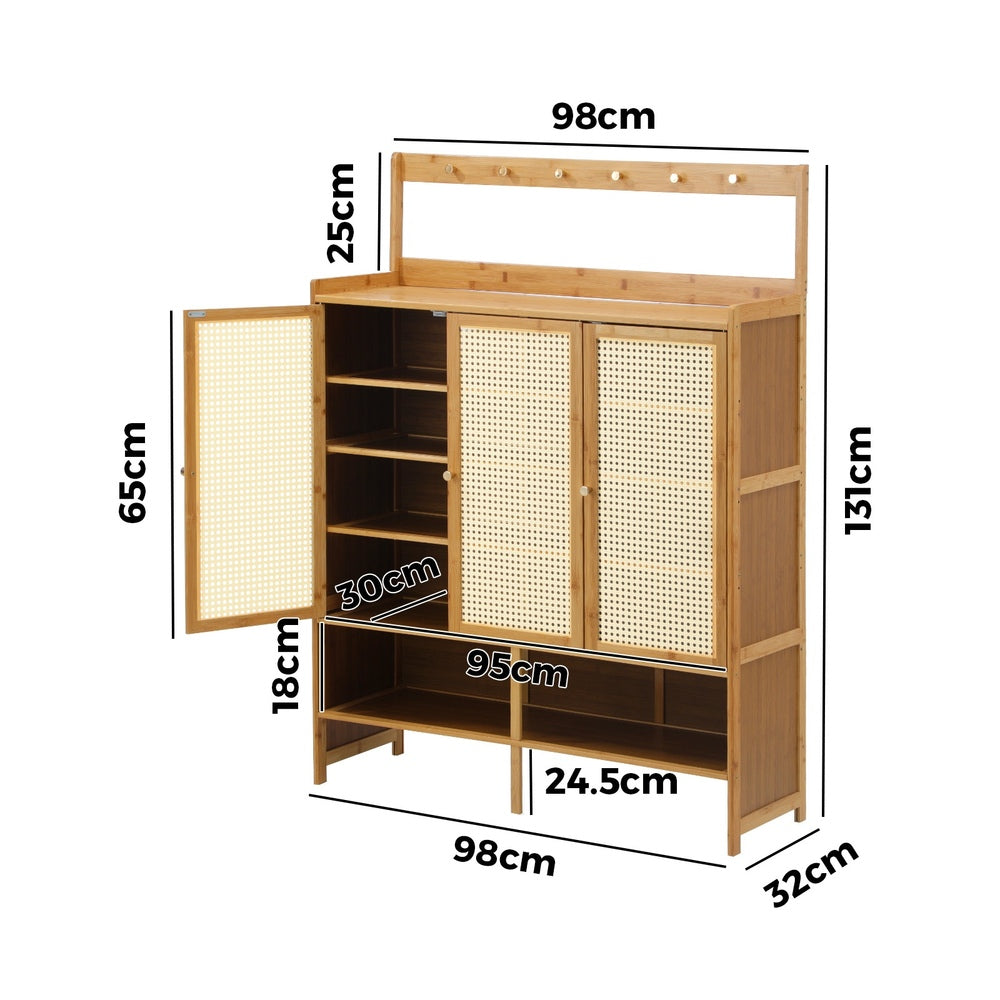 Shoe Storage Cabinet 3 Door with Hanging Hooks