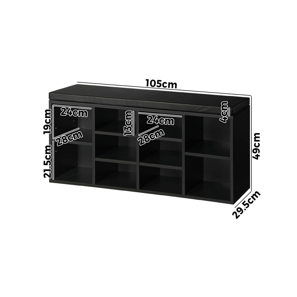 Shoe Bench 105cm Shoe Storage Cabinet Orgaiser Rack Storage Shelf Black