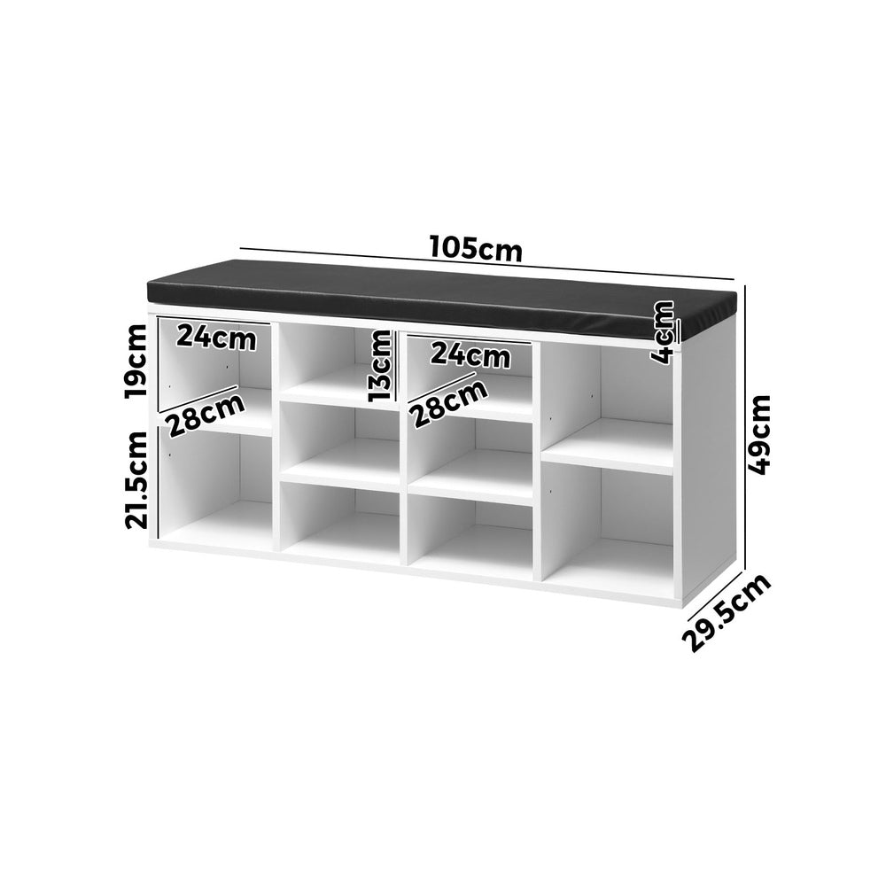 Shoe Bench 105cm Shoe Storage Cabinet Orgaiser Rack Storage Shelf Black and White