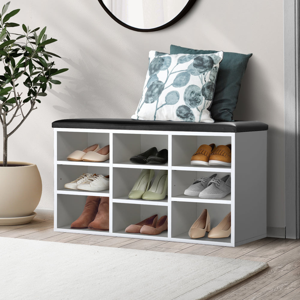 Shoe Cabinet Bench Organiser Shoe Rack Storage Padded Seat Wooden Shelf