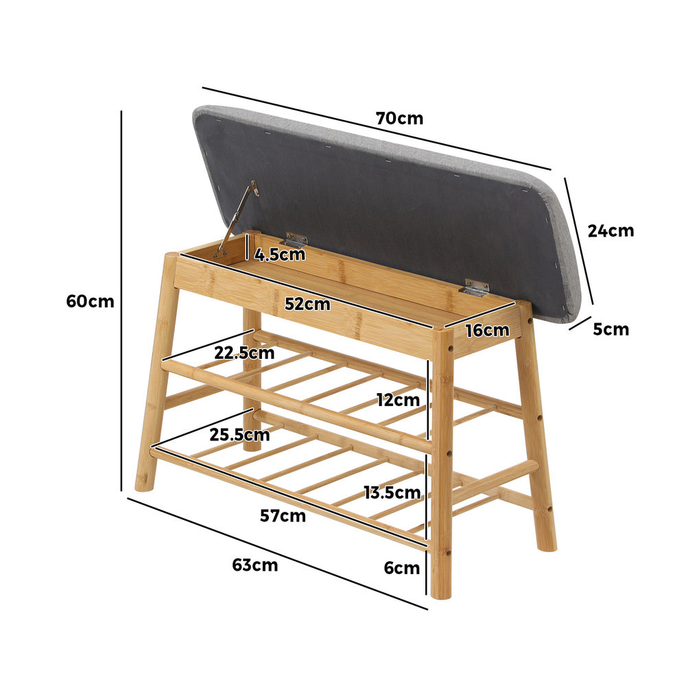 Shoe Storage Bench Bamboo 70cm