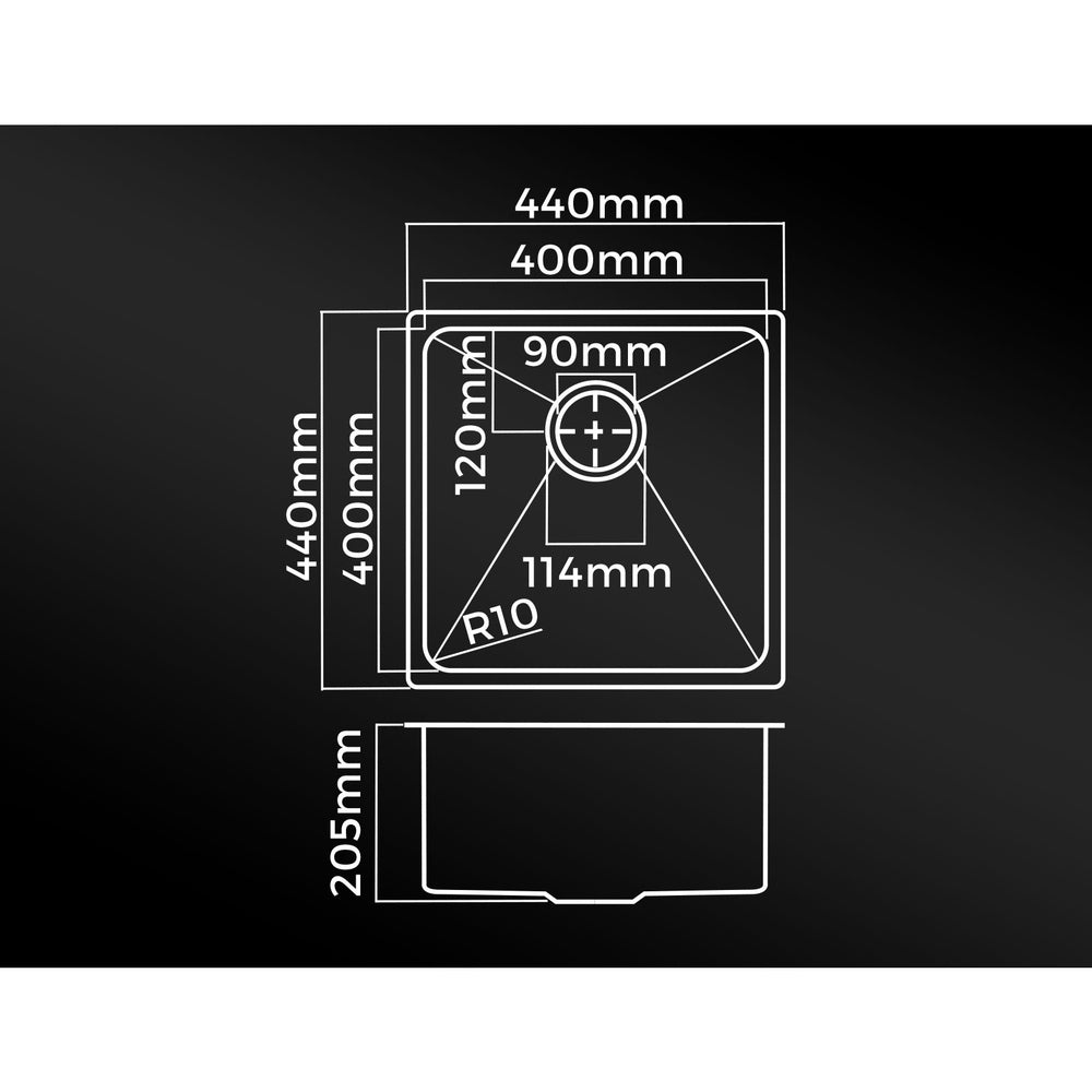 Kitchen Sink Stainless Steel Sink Single Bowl 440x440x205mm