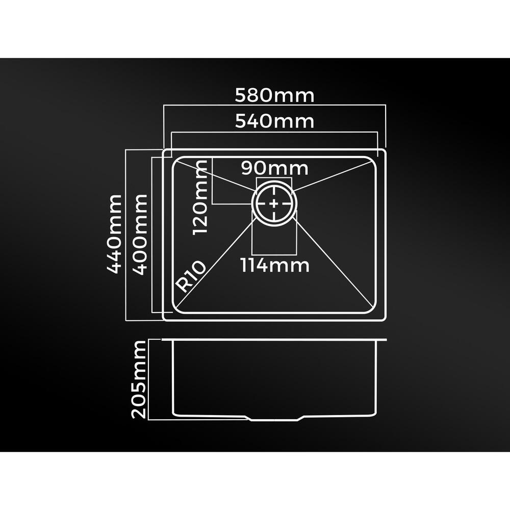 Kitchen Stainless Steel Sink Single Bowl 580x440x205mm