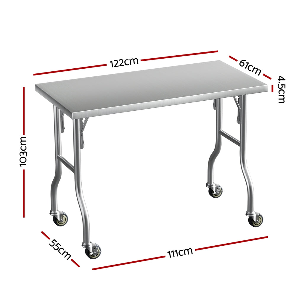 Stainless Steel Kitchen Benches Work Bench Wheels 122X61CM 430