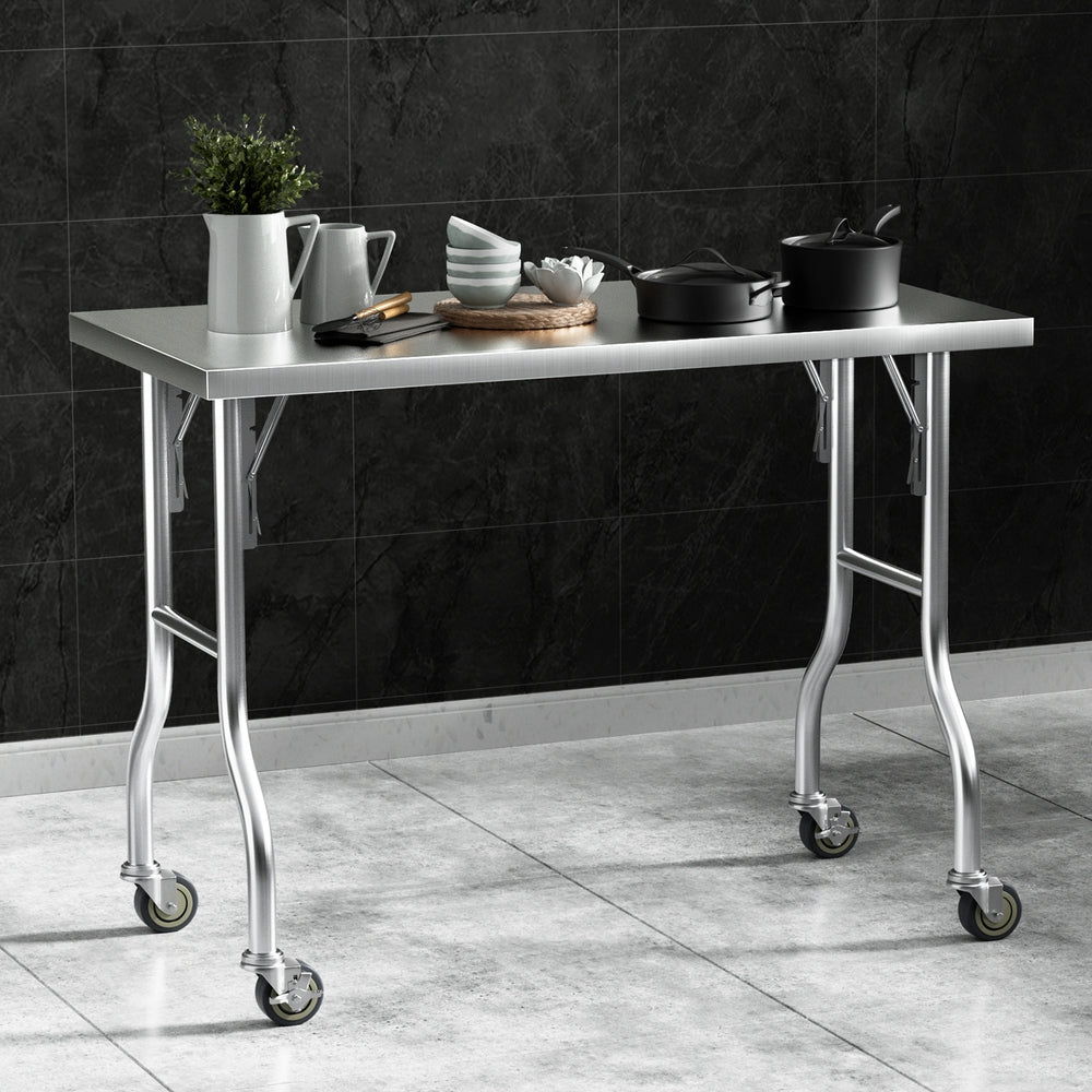 Stainless Steel Kitchen Benches Work Bench Wheels 122X61CM 430