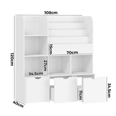 Kids Bookcase Toy Organiser Cabinet With Chest