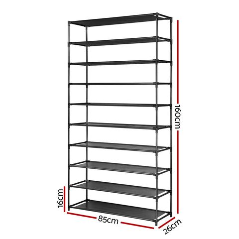 Shoe Rack Cabinet Stackable 50 Pairs 10-Tier Black