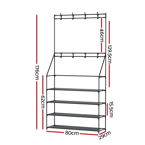 Heavy-Duty Hall Tree Shoe Rack - 16 Pairs Black