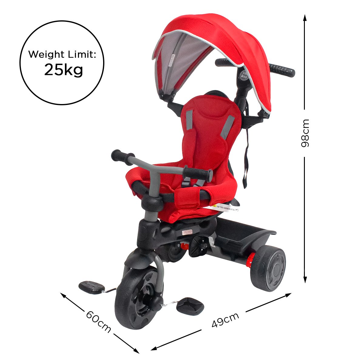 Explorer 3-Stage Kids Trike with Canopy - Red