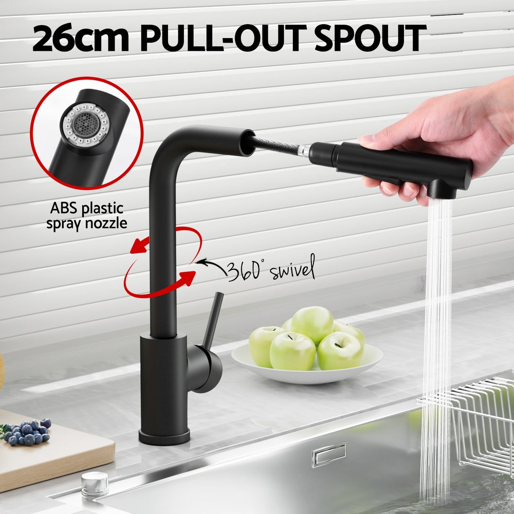 Modern Black Kitchen Mixer Tap - Pull-Out Swivel