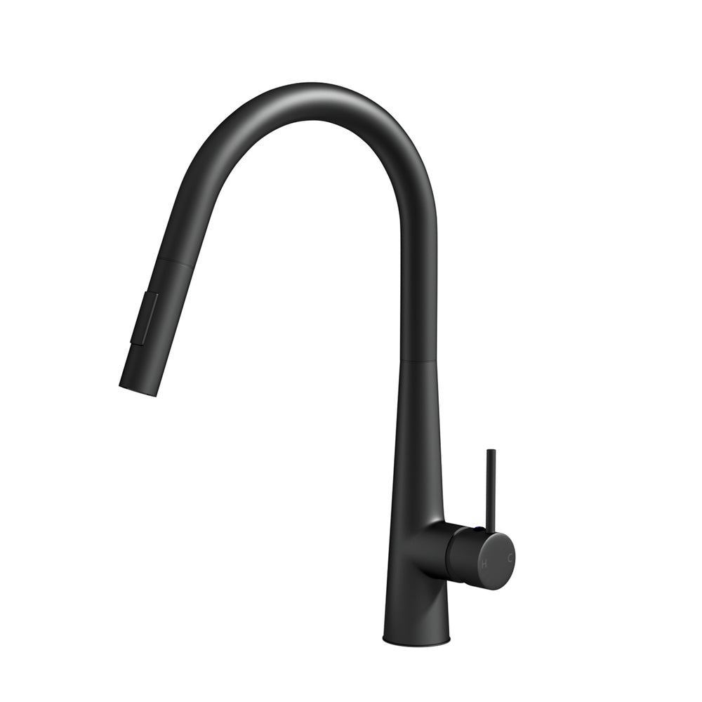 Pull Out Kitchen Mixer Tap - Swivel Round Black