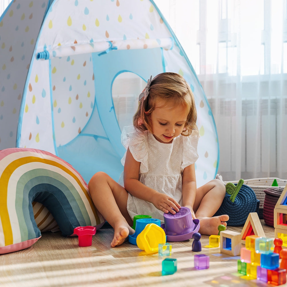 Kids Play Tent Pop Up Playhouse Ball Pit Tunnel Basketball Hoop Blue