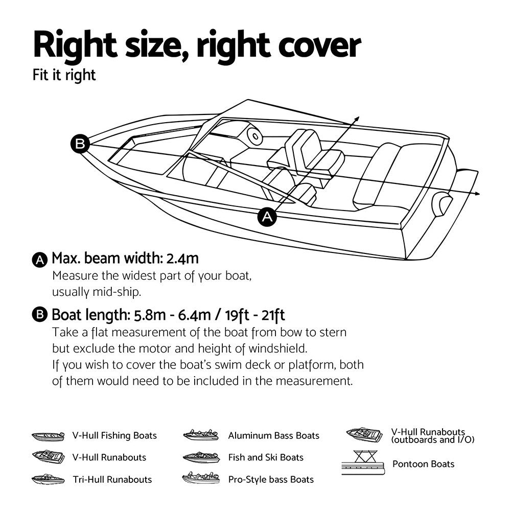 Boat Cover 19-21Ft Trailerable Jumbo Marine Grade Heavy Duty Black