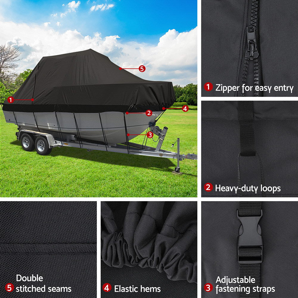 Boat Cover 19-21Ft Trailerable Jumbo Marine Grade Heavy Duty Black