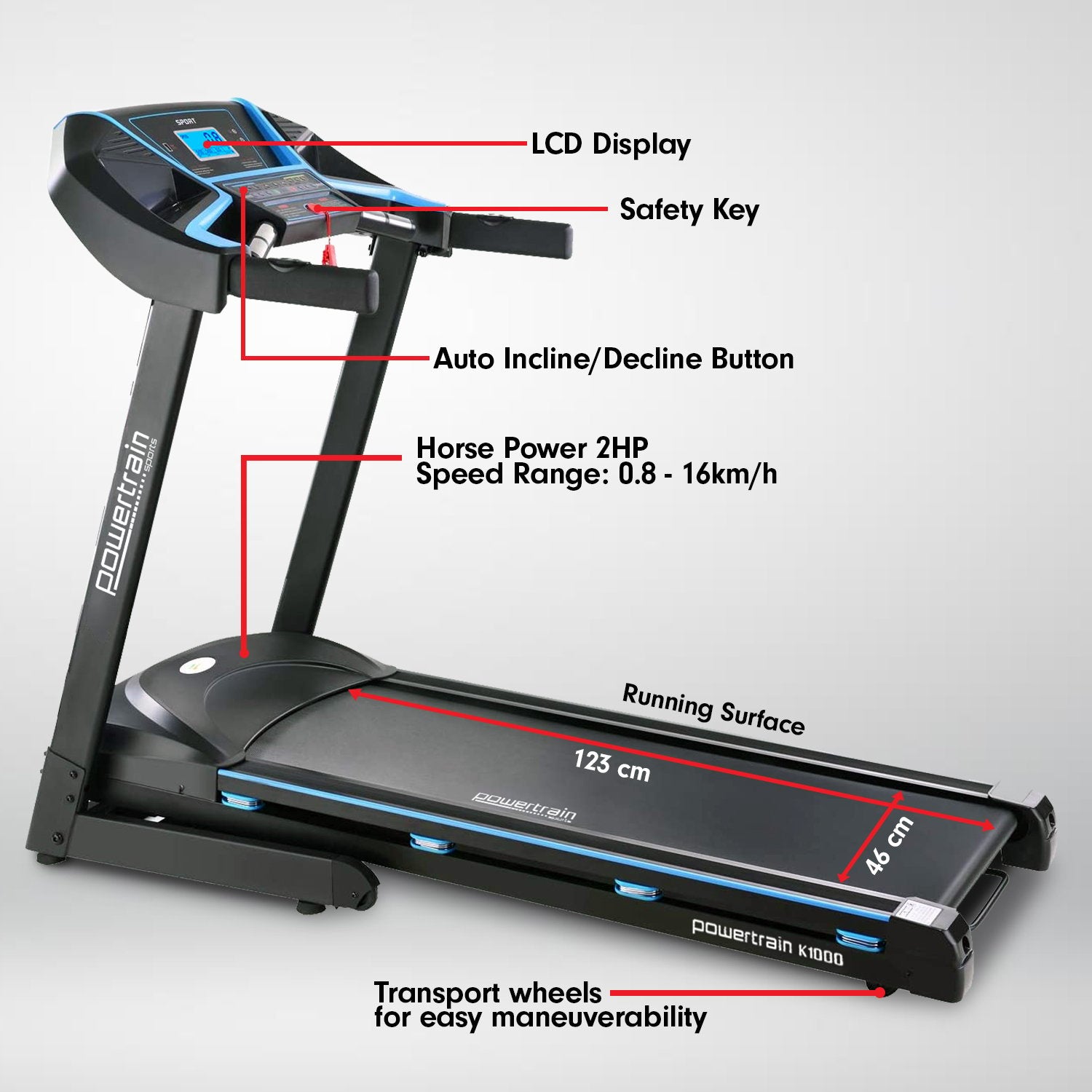 K1000 Foldable Treadmill with Incline for Home Gym Cardio