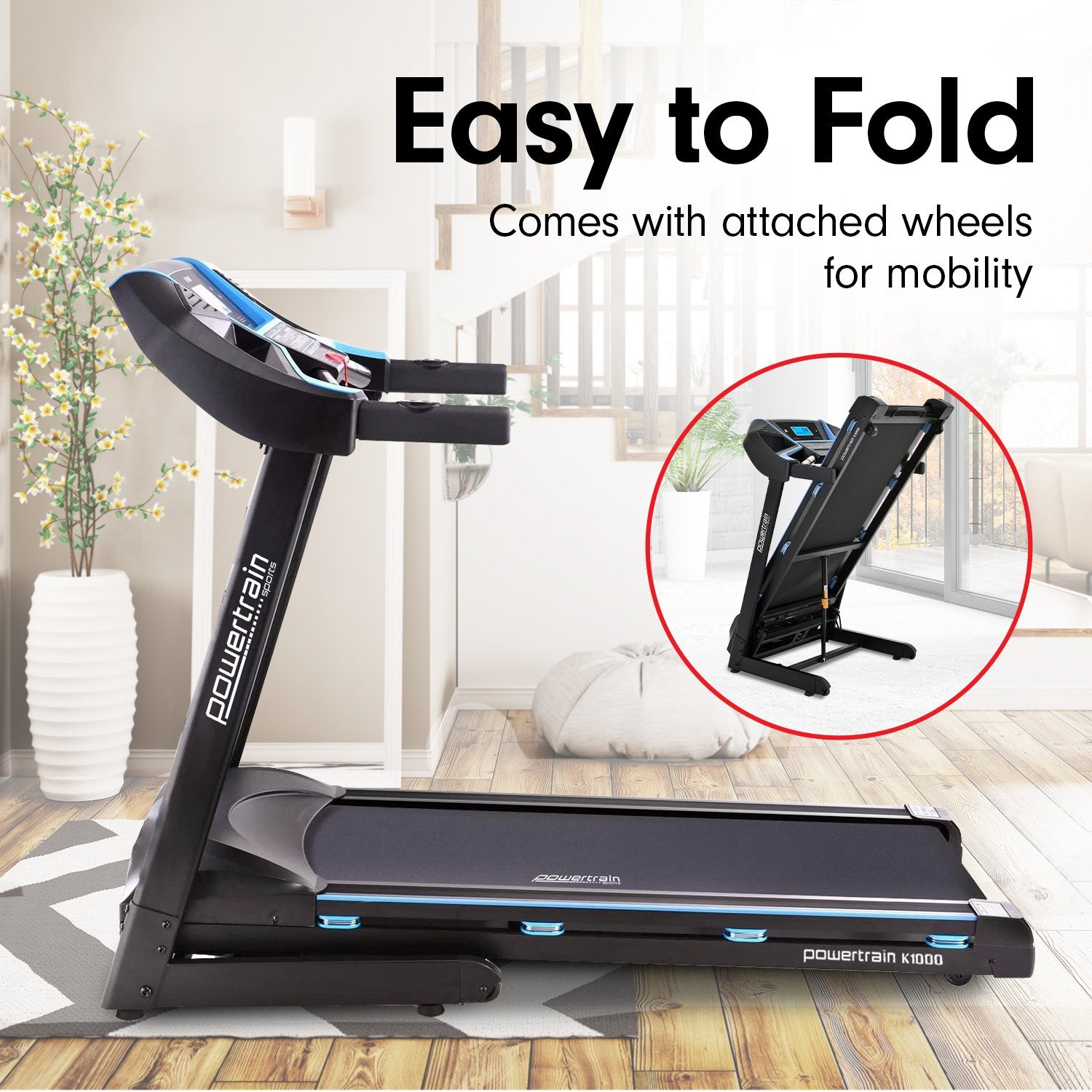 K1000 Foldable Treadmill with Incline for Home Gym Cardio