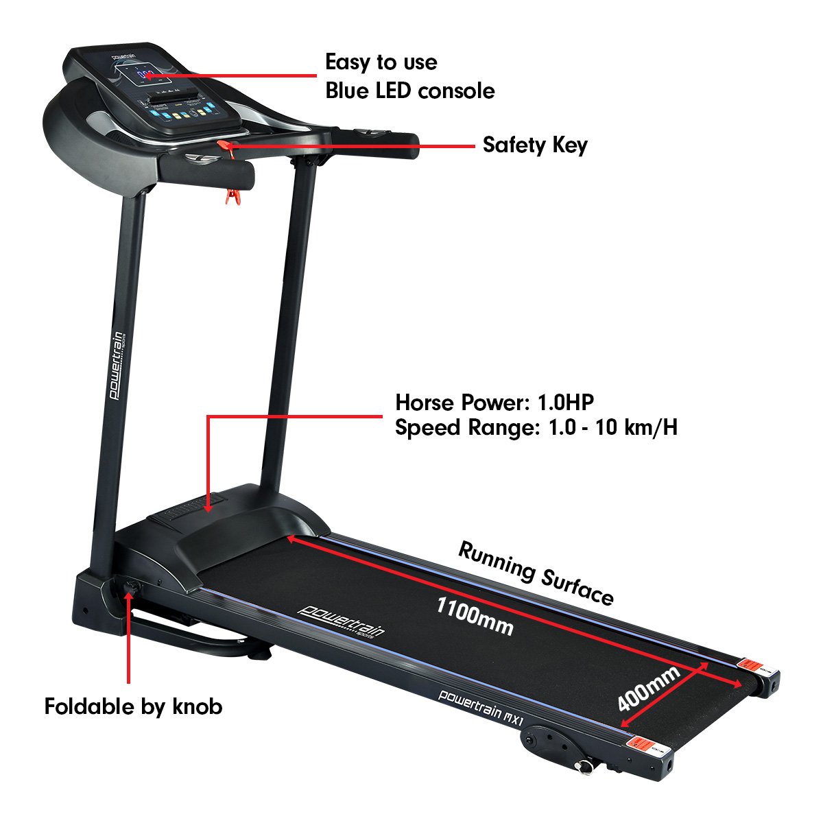 MX1 Foldable Home Treadmill for Cardio Jogging Fitness