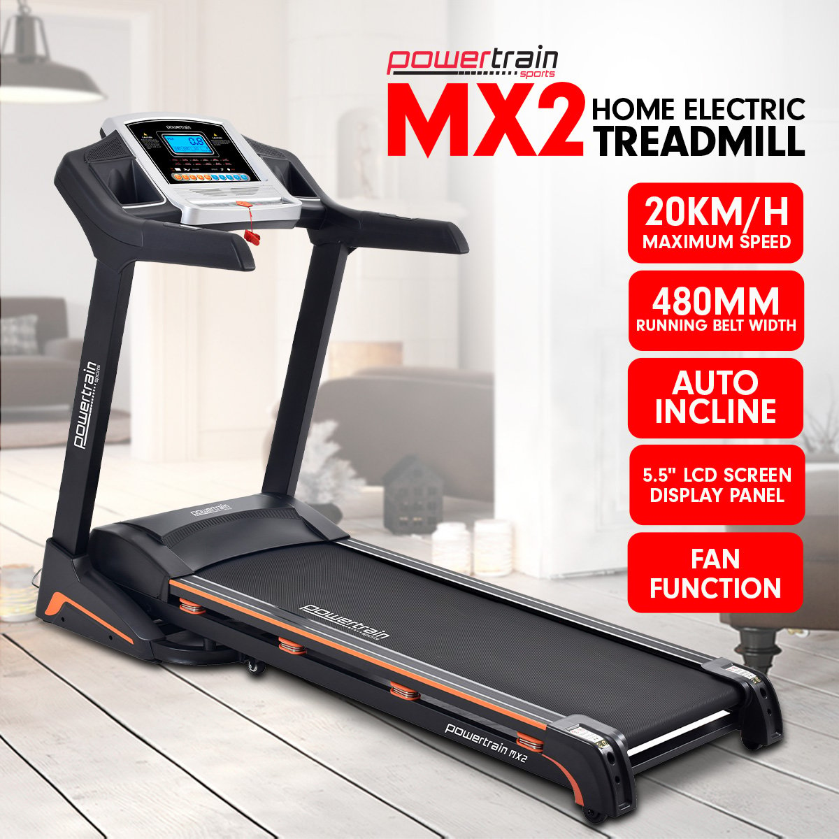 MX2 Foldable Home Treadmill Auto Incline Cardio Running