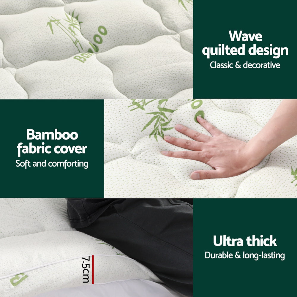 Mattress Topper Pillowtop Bamboo 7.5cm Double