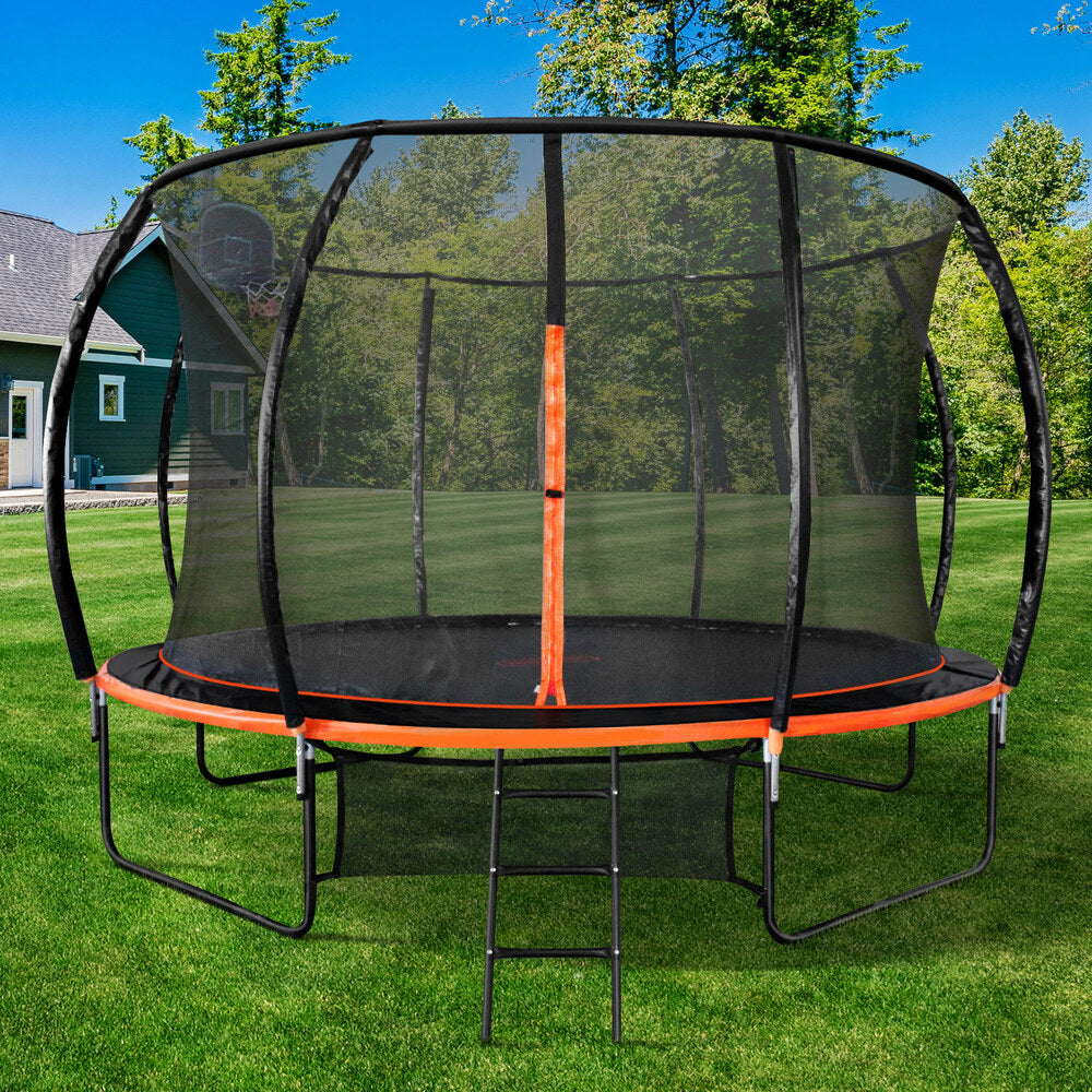 10FT/12FT Kids Trampline Safety Net Basketball Set Ladder Round