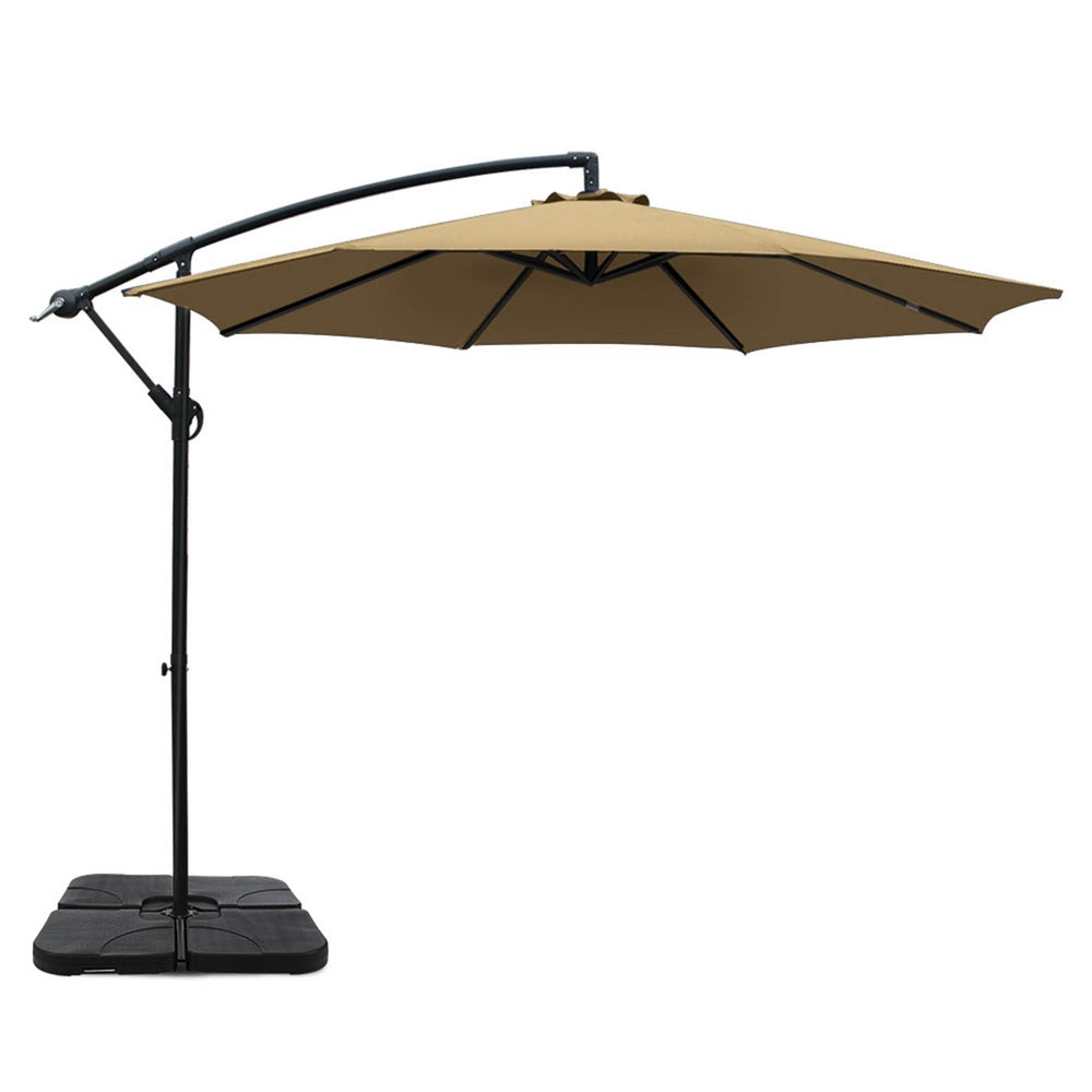 3M Umbrella W/Base Outdoor Cantilever Beach Garden Patio Parasol Beige