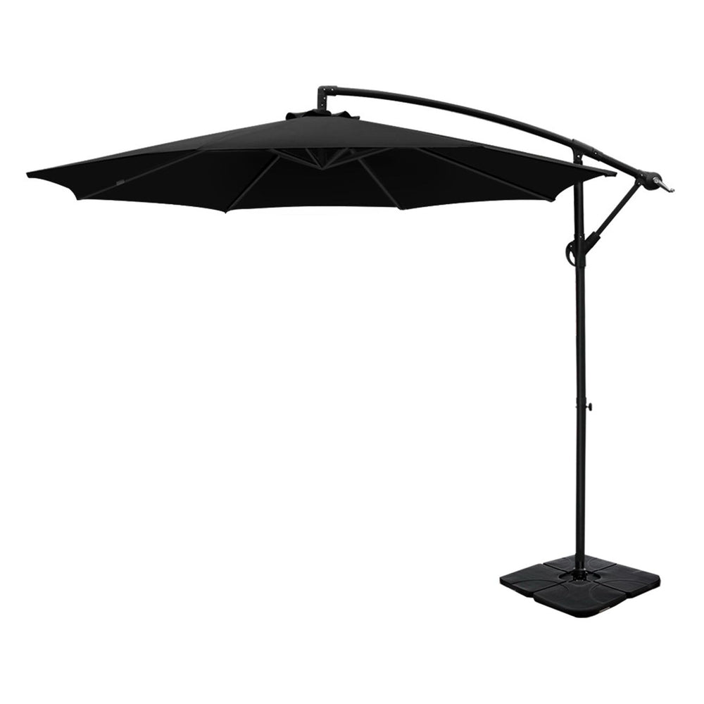 3M Umbrella W/Base Outdoor Cantilever Beach Garden Patio Parasol Black