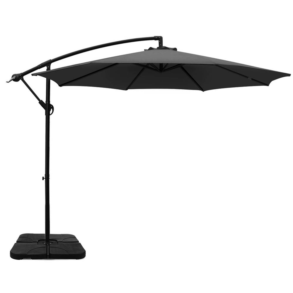 3M Umbrella W/Base Outdoor Cantilever Beach Garden Patio Parasol Beige