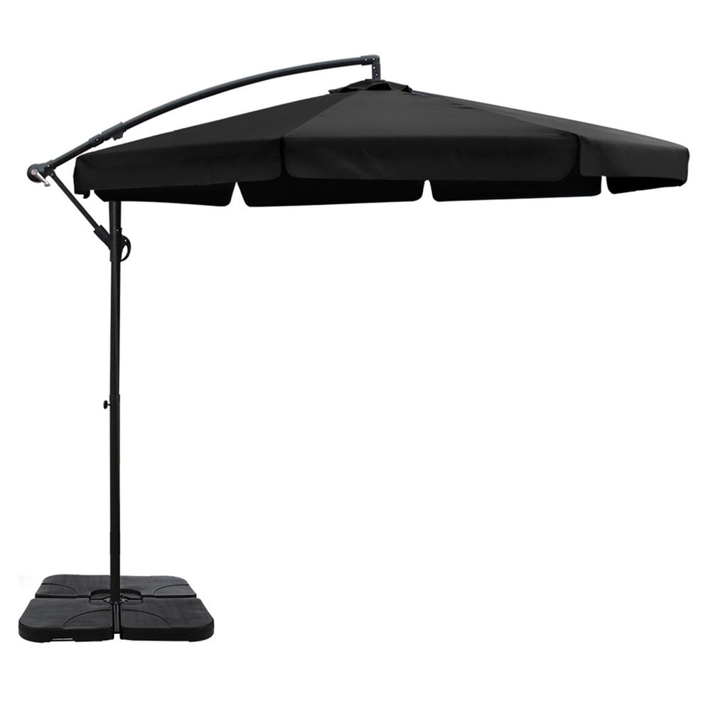 3M Outdoor Umbrella W/Base Cantilever Garden Beach Patio Black