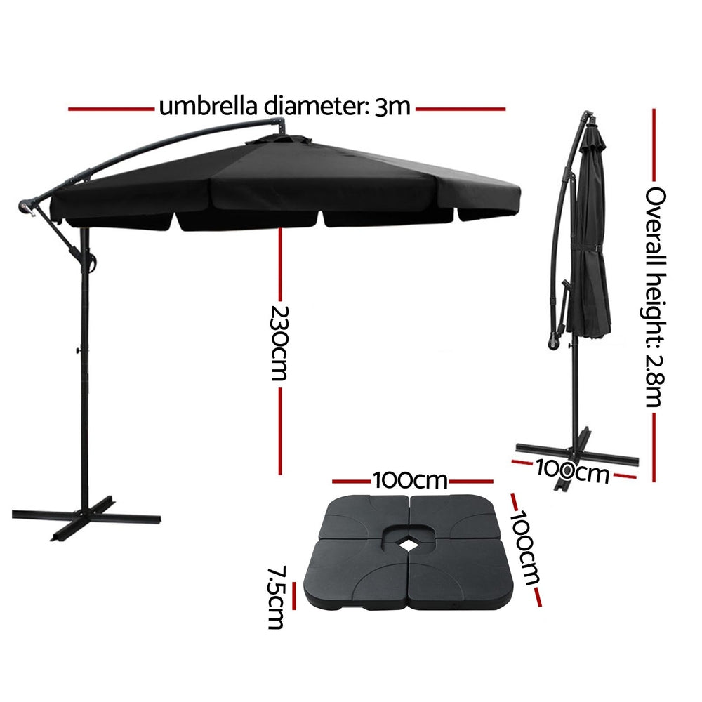 3M Outdoor Umbrella W/Base Cantilever Garden Beach Patio Navy