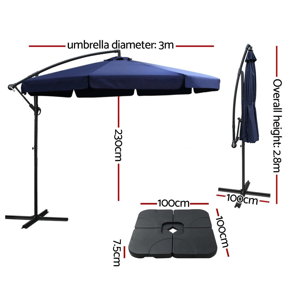 3M Outdoor Umbrella W/Base Cantilever Garden Beach Patio Black