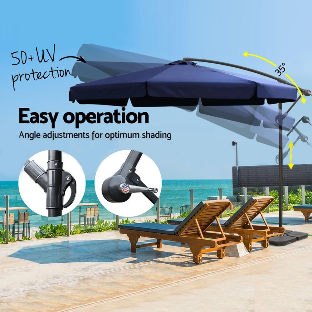 3M Outdoor Umbrella W/Base Cantilever Garden Beach Patio Navy