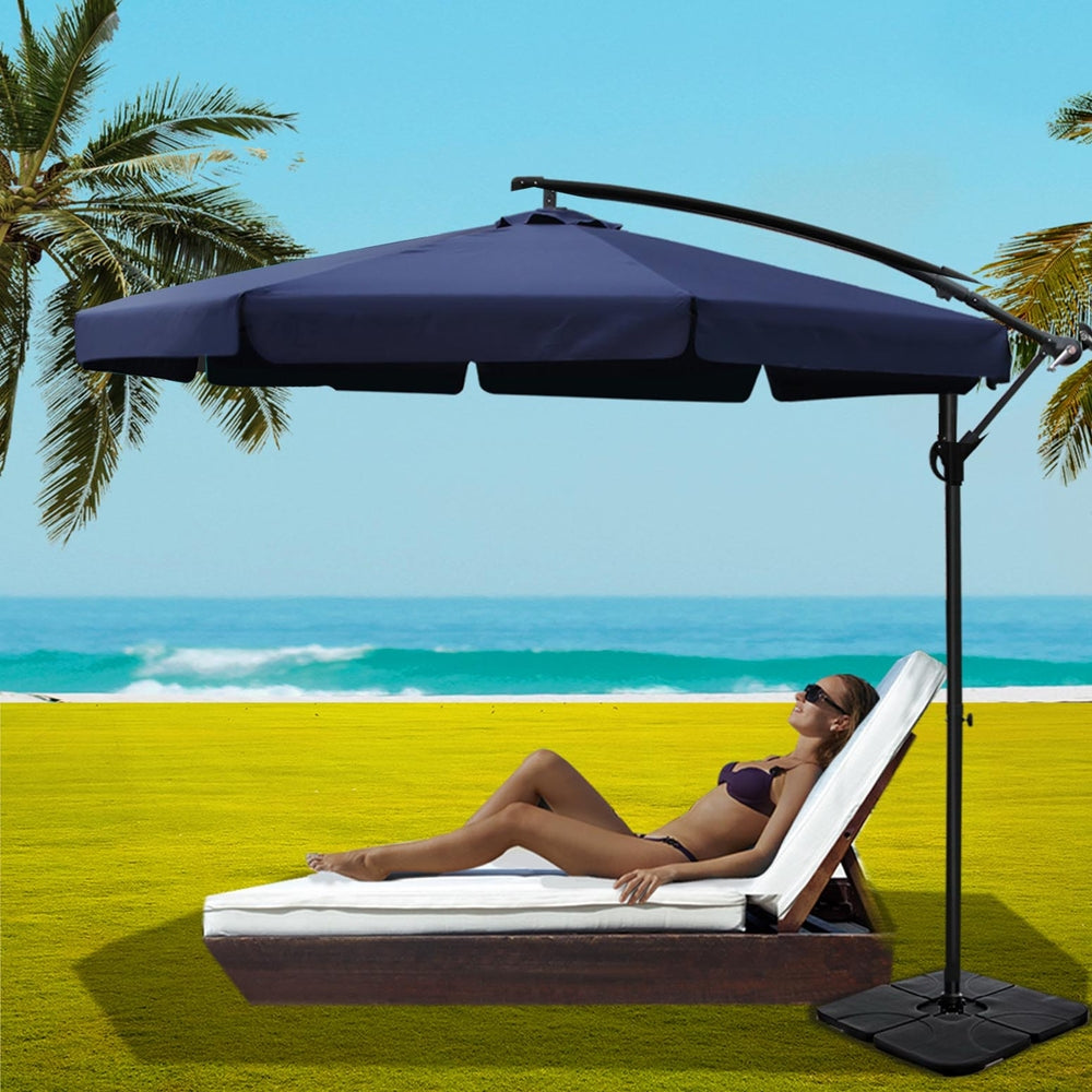 3M Outdoor Umbrella W/Base Cantilever Garden Beach Patio