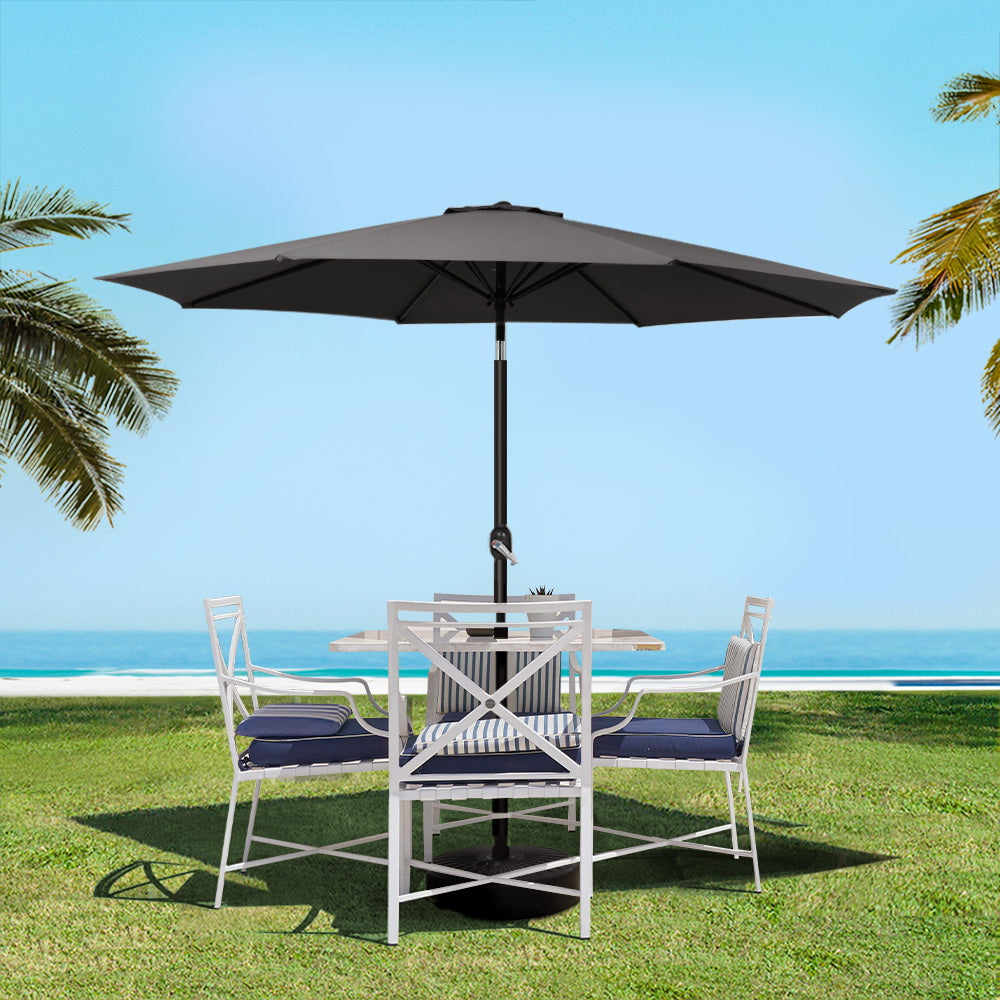 Outdoor Umbrella 2.7M Base Beach Pole Garden Tilt Sun Patio Uv Black