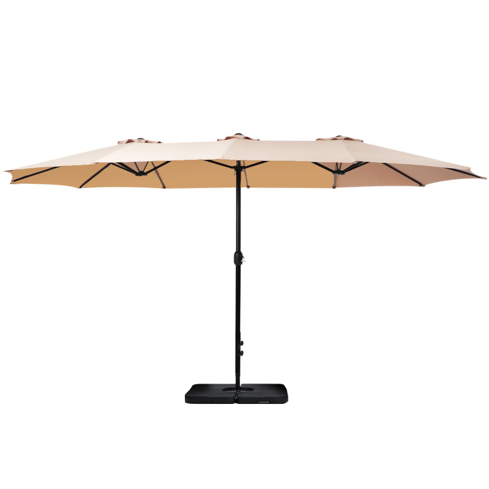 4.57m Outdoor Umbrella w/ Base Stand & Tilt Beige